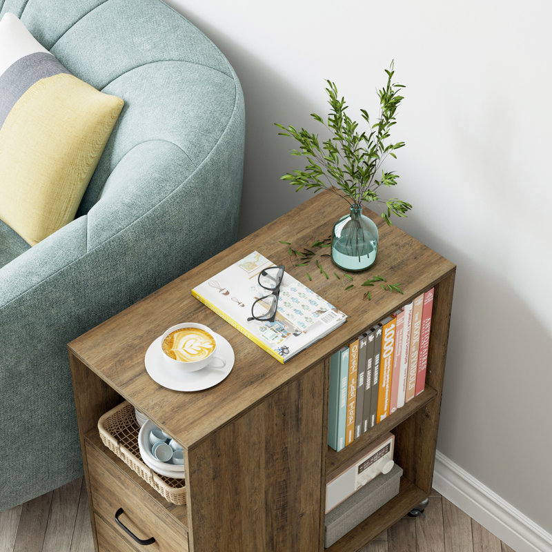 Bolebroke Side Table with Storage and Wheels Living Room End Table Millwood Pines Color Brown